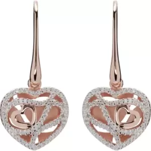 Image of Ladies Unique & Co Sterling Silver 925 Drop Earrings with Rose Gold Plating and CZ