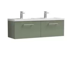 Image of Nuie Arno 1200mm Wall Hung 2 Drawer Vanity & Double Polymarble Basin Satin Green