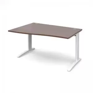 image of TR10 left hand wave desk 1400mm - white frame and walnut top