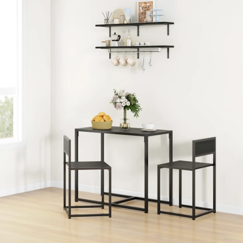 Image of HOMCOM 3 Piece Dining Table Set with Metal Frame - Black TJ Hughes 5063603018921