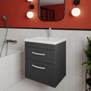 Image of Nuie - Athena Wall Hung 2-Drawer Vanity Unit with Basin-2 500mm Wide - Gloss Grey