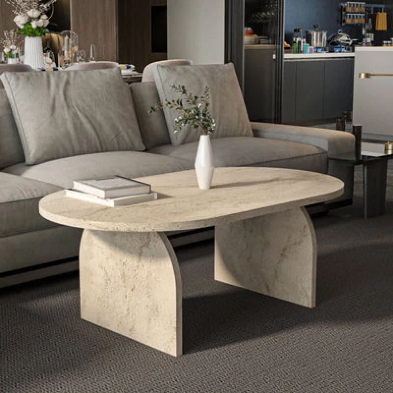 Image of Decorotika Mono 120 Cm Oval-Cut Coffee Table Travertine