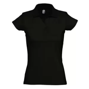 image of SOLS Womens/Ladies Prescott Short Sleeve Jersey Polo Shirt (L) (Deep Black)