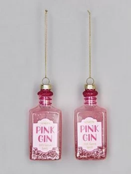 image of Sass & Belle Set Of 2 Pink Gin Bottle Shaped Baubles