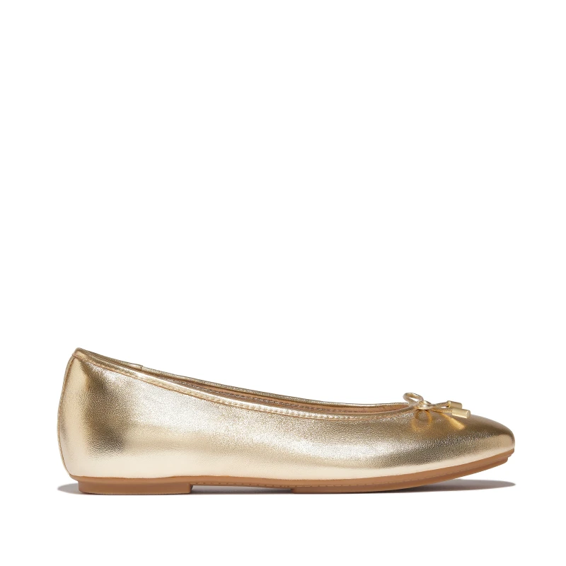 Image of Fitflop Womens Bow Metallic Ballet Pumps Platino female 4 (37)