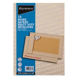 image of Ryman Board Backed Envelopes 254x178mm Peel & Seal - Pack of 10