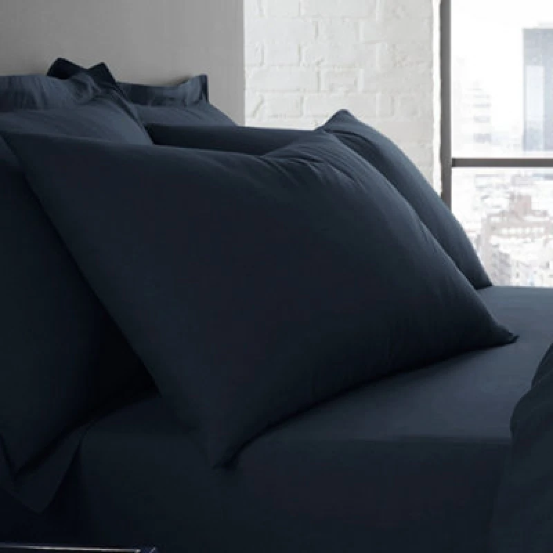 Image of Serene 'Plain Dyed' Soft Touch Pair of Housewife Pillowcases Navy