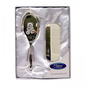 Image of Silver Plated Baby Brush and Comb Teddy
