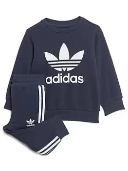 image of Boys, adidas Originals Infant Unisex Trefoil Crew & Pant Set, Navy/White, Size 3-6 Months