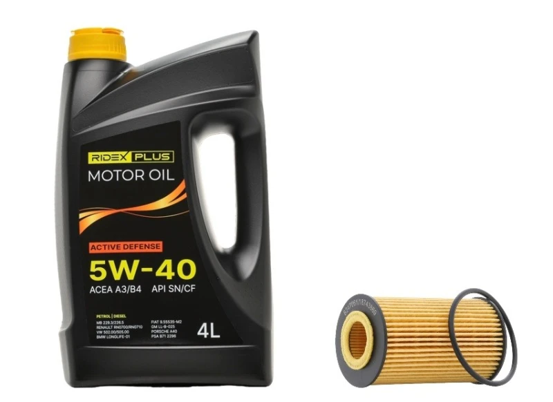 Image of RIDEX PLUS 100908O0065P Oil change kit (oil filter + engine oil) Oil change kit (oil filter + engine oil) (100908)