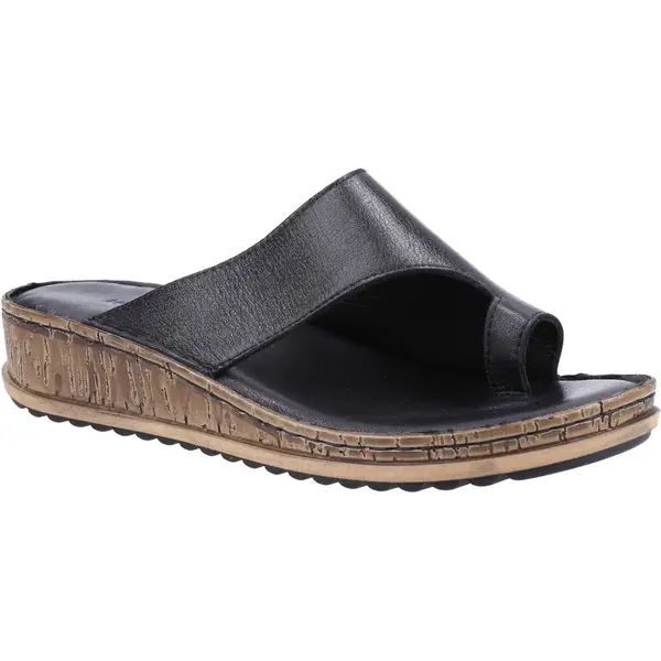 image of Hush Puppies Womens Elissa Toe Post Wedge Slide Sandals - UK 3 Black female GDE2386BLK3