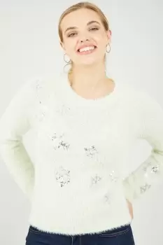 image of Mint Green Sequin Snowflake Fluffy Jumper