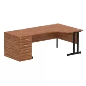 image of Impulse 1600mm Right Crescent Office Desk Walnut Top Black Cantilever Leg Workstation 800 Deep Desk High Pedestal