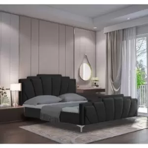 Image of Lanna Upholstered Beds - Plush Velvet, Single Size Frame, Black - Black