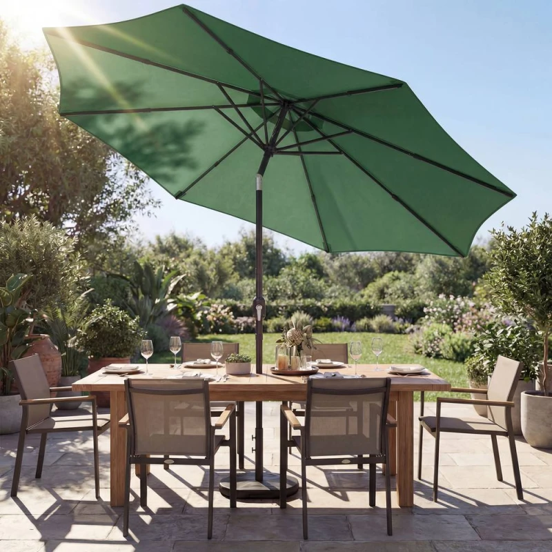Image of OUTSUNNY 2.7 m Garden Parasol Umbrella with Cross Base, Sandbag in Green Size: 3m Green Unisex 3m
