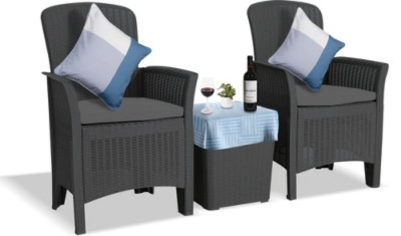 Image of CENTURION SUPPORTS Centurion Supports - ophelia 3 Piece Rattan Garden Furniture High Back Armchair Set with Side Table in Black Ophelia Set Black
