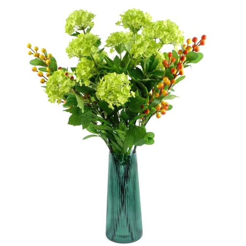 Image of Leaf Leaf 70cm Artificial Viburnum Display with Glass Vase Green