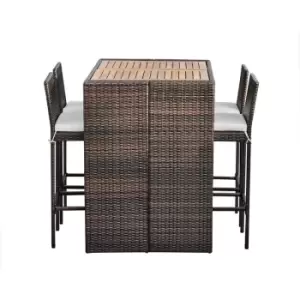 Image of Teamson Home - 5 Piece Rattan Outdoor Garden Furniture, High Bar Dining Patio Table & Chair Set for Conservatory with Wooden Top & Removeable