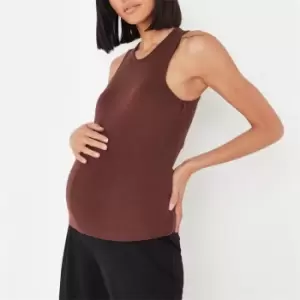 image of Missguided Rib Maternity Racer Neck Vest Top - Brown