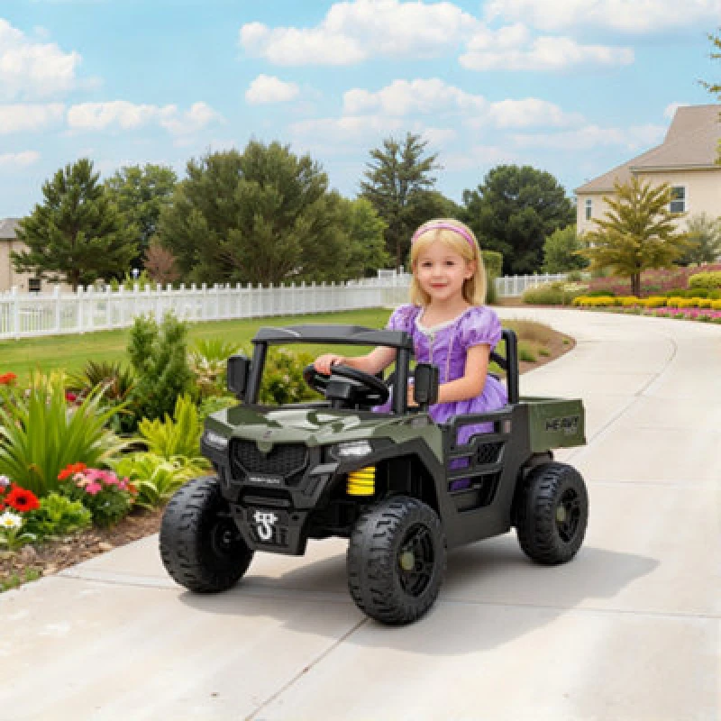 Image of Aiyaplay 12V Kids Ride On Car, Kids Utv With Electric Dump Bed, Green