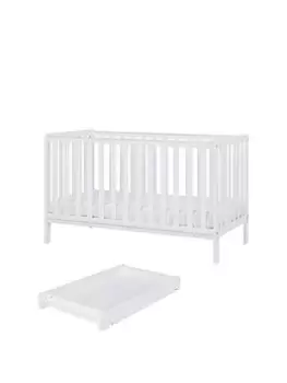 image of Tutti Bambini Malmo Cot Bed, Cot Top Changer And Mattress Bundle - White