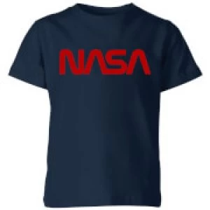 Image of NASA Worm Red Logotype Kids T-Shirt - Navy - 11-12 Years