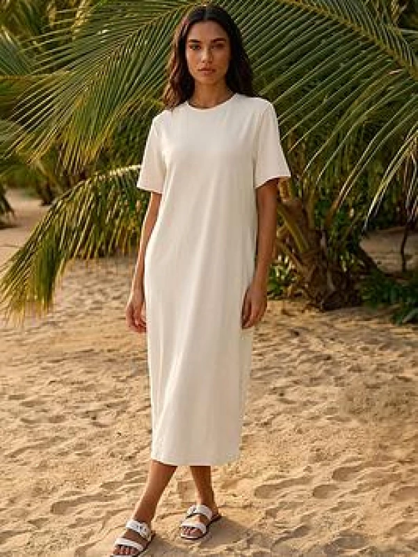 Image of Roman Womens Jersey Stretch Midi Dress in Cream Cream Female One Size