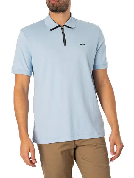 Image of HUGO Dalomini Zip Polo Shirt Light/Pastel Blue S