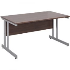 image of Rectangular Straight Desk with Walnut MFC Top and Silver Frame Cantilever Legs Momento 1400 x 800 x 725 mm