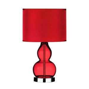 Image of Premier Housewares Table Lamp in Red Glass with Chrome Base & Red Shade