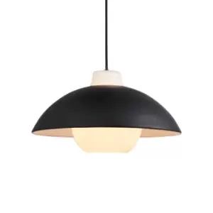 image of Matt Black & White Monochrome Domed Ceiling Pendant Light - Glass Inner Shade