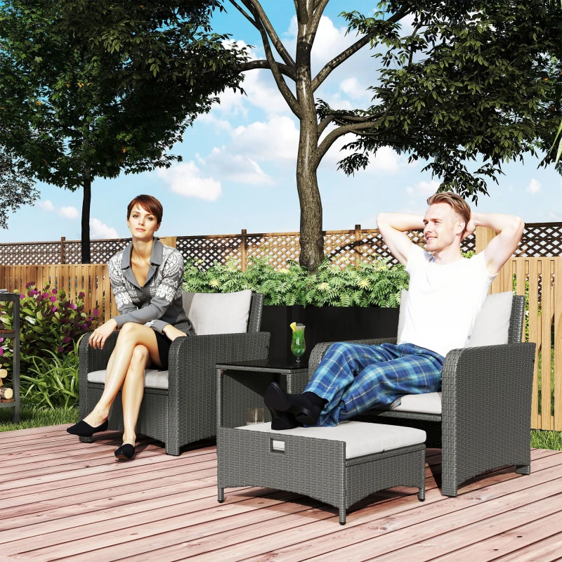Image of Outsunny Wicker Patio Conversation Set with 2 Armchairs and 6 Cushions Cream 860-349V70CW