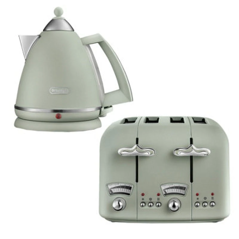 Image of DeLonghi Argento 1.7L Kettle & 4 Slice Toaster Set, Green - DeLonghi DLPK3