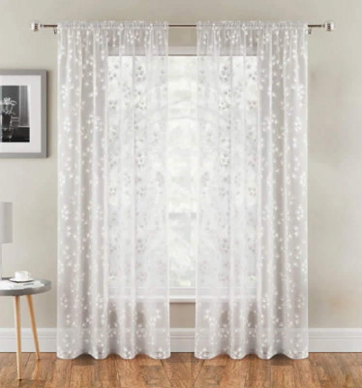 Image of Tyrone Textiles Delila Leaf Print Voile Panel - Pair White unisex 145x122cm