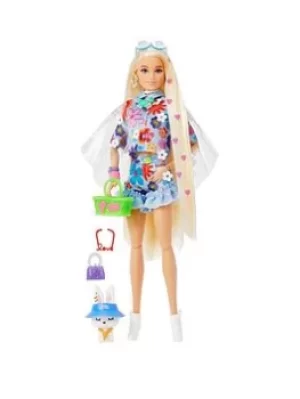 image of Barbie Extra Doll #12 In Floral 2 Piece Outfit With Pet Bunny