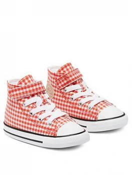 image of Converse Chuck Taylor All Star 1v Gingham Hi Infants Trainer - Red/White, Size 5