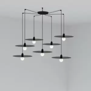 image of Flat pendant light 7 steel bulbs