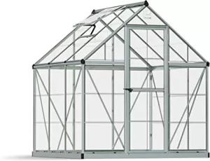 image of Palram 6 x 6ft Harmony Silver Aluminium Apex Greenhouse with Clear Polycarbonate Panels