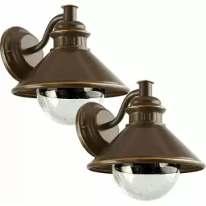 Image of Loops - 2 pack IP44 Outdoor Wall Light Brown & Copper Steel Shade 1x 40W E27 Bulb