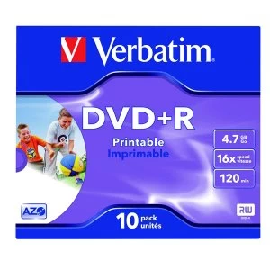 image of Verbatim DVDR 16x 4.7GB Inkjet Printable Pack of 10 43508