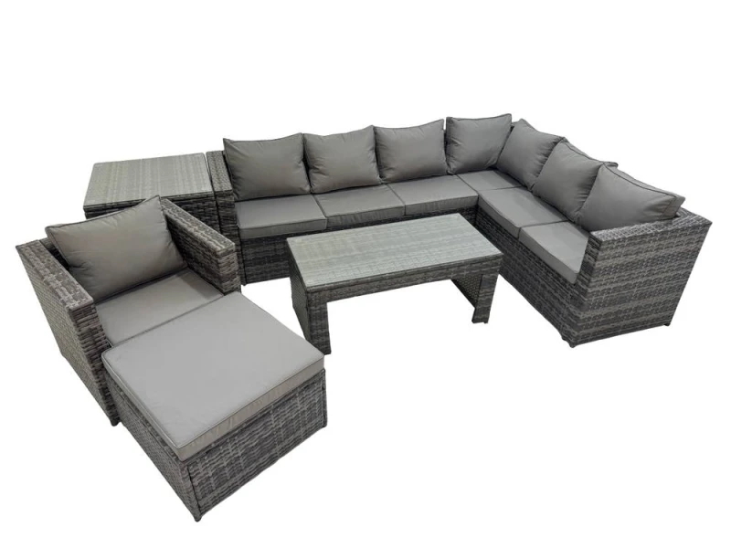 Image of Fimous Garden Furniture Set with Chair Big Stool Side Table Dark Grey Mixed Dark Grey Unisex