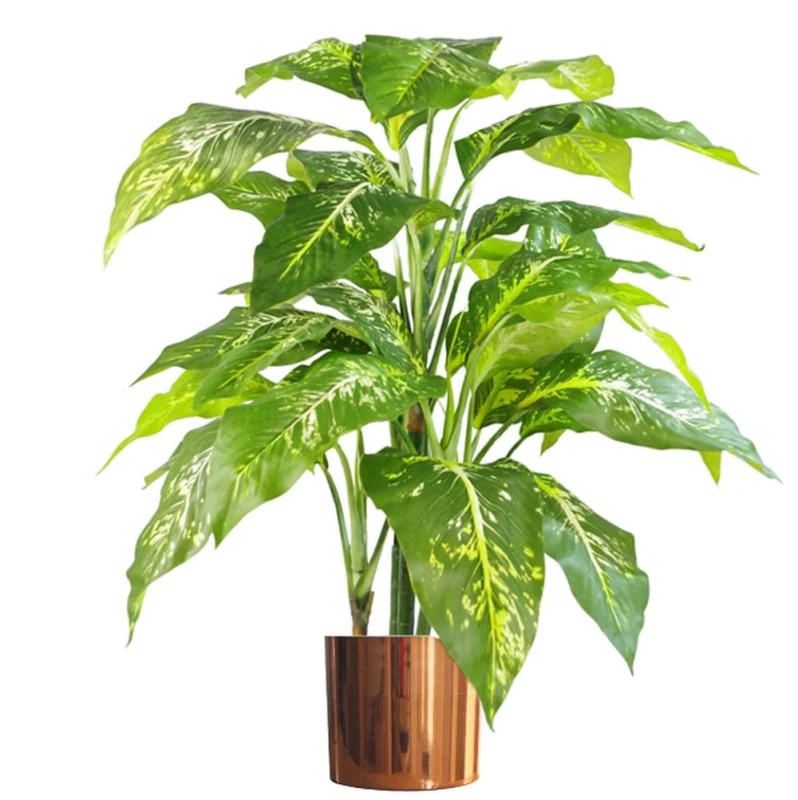 Image of Leaf 100cm Large Fox's Aglaonema (Spotted Evergreen) Tree Artificial Plant with Copper Metal Planter Green