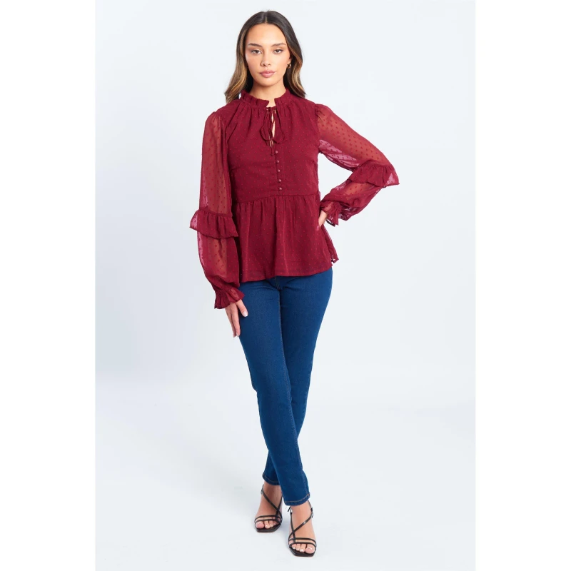 Image of Be You Dobby Blouse Womens - Red Red 8