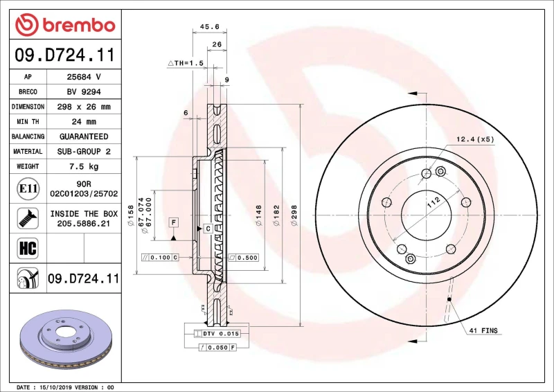 Image of BREMBO Brake disc BREMBO 09.D724.11