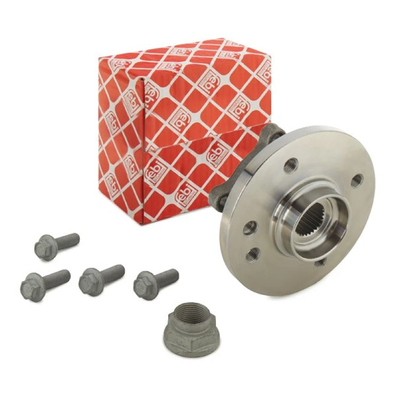 Image of FEBI BILSTEIN 37106 Wheel bearing kit with fastening/mounting material, Front Axle Left, with ABS sensor ring Wheel Bearing Kit (654)