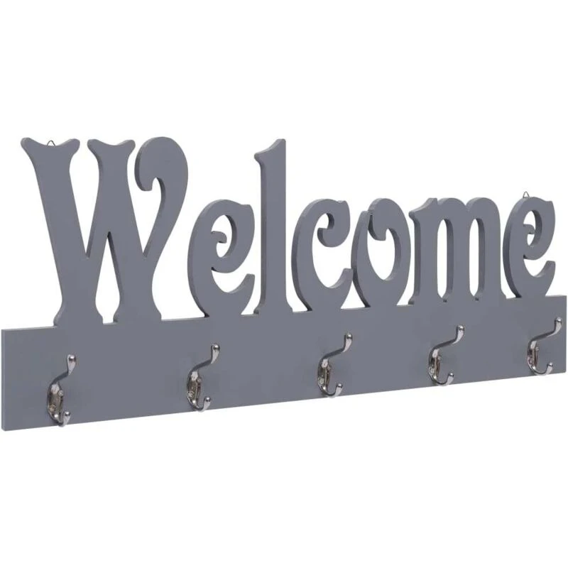 Image of vidaXL Wall Mounted Coat Rack WELCOME Grey Clothes Stand Hanger Hall Hook