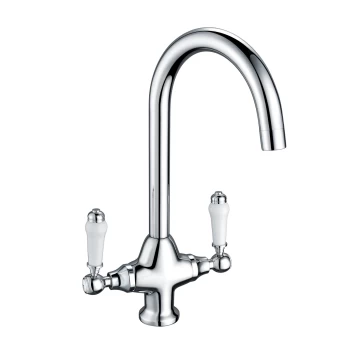Image of Taylor & Moore Belrose Chrome Twin Lever Victorian Kitchen Mixer Tap