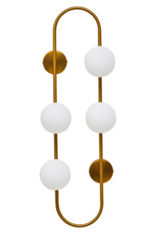 Image of Orsina Four Bulb White Glass Wall Light, Brass Finish Oval Frame Wall Sconce, Minimalist Metal Wall Lamp