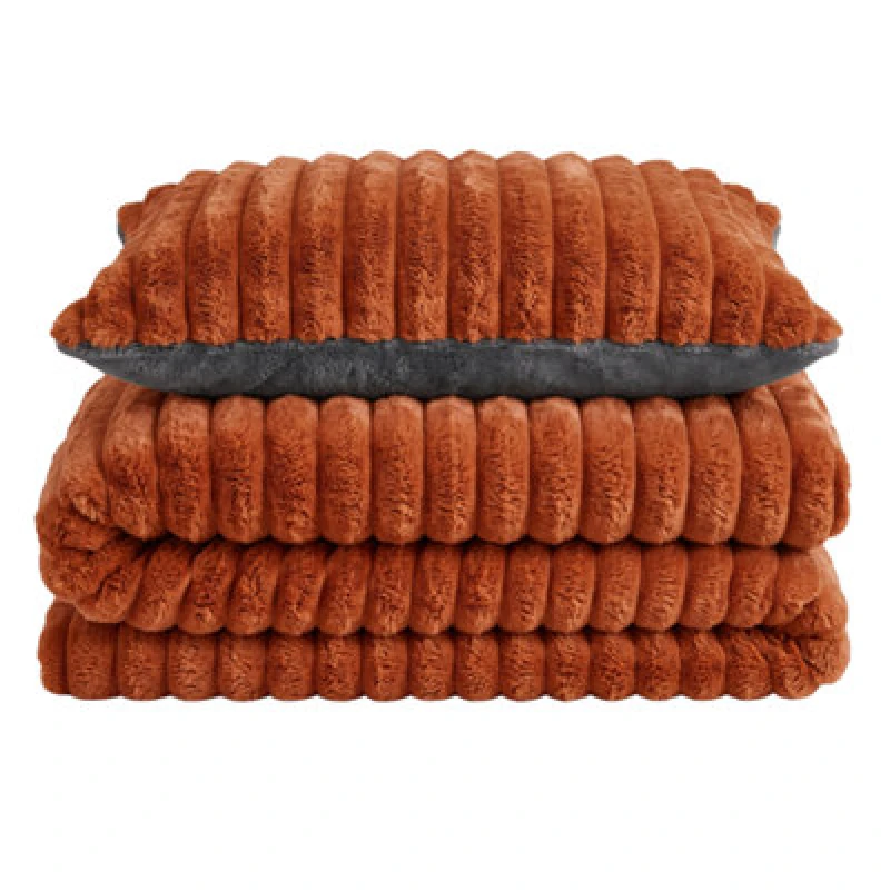 Image of Velosso Rust Jumbo Cord Faux Rabbit Fur Duvet Cover And Pillowcase Set Single