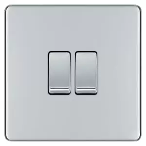 image of BG 10Ax Screwless Flat Plate Double Switch 2 Way - Polished Chrome